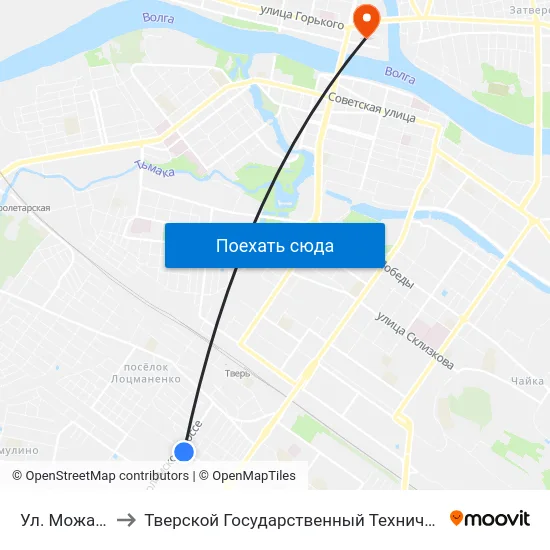 Ул. Можайского to Тверской Государственный Технический Университет map