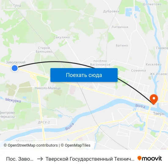 Пос. Заволжский to Тверской Государственный Технический Университет map