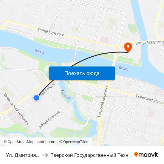 Ул. Дмитрия Донского to Тверской Государственный Технический Университет map