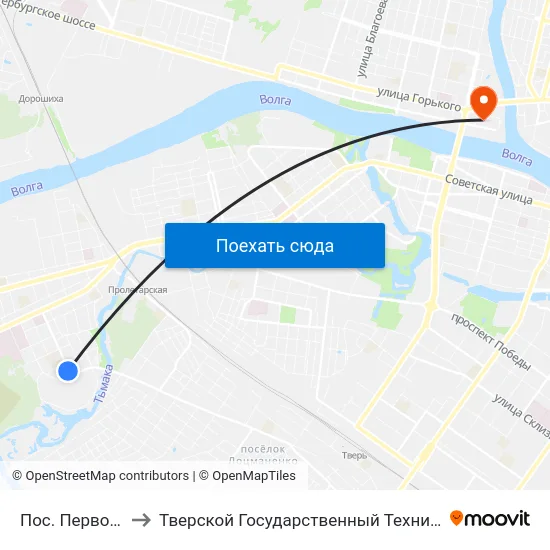 Пос. Первомайский to Тверской Государственный Технический Университет map