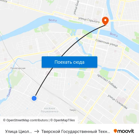 Улица Циолковского to Тверской Государственный Технический Университет map