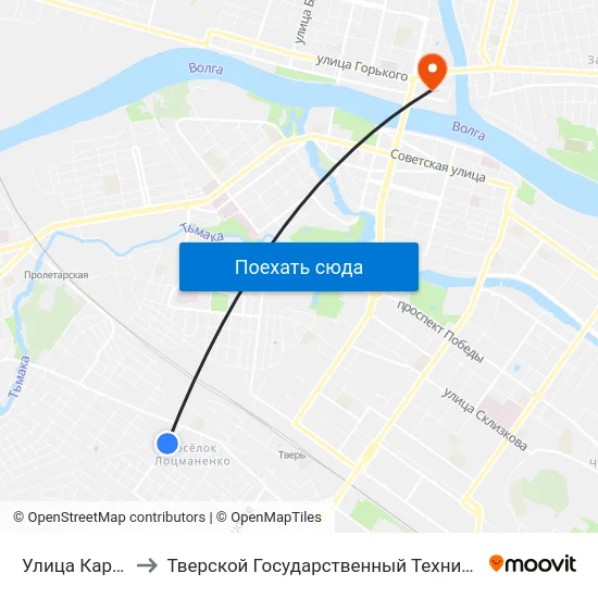 Улица Карбышева to Тверской Государственный Технический Университет map
