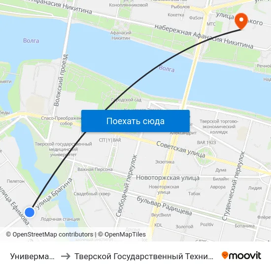 Универмаг 'Тверь' to Тверской Государственный Технический Университет map