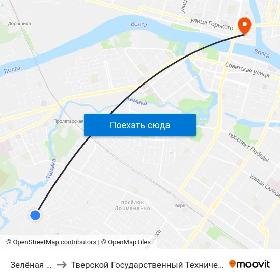 Зелёная Улица to Тверской Государственный Технический Университет map