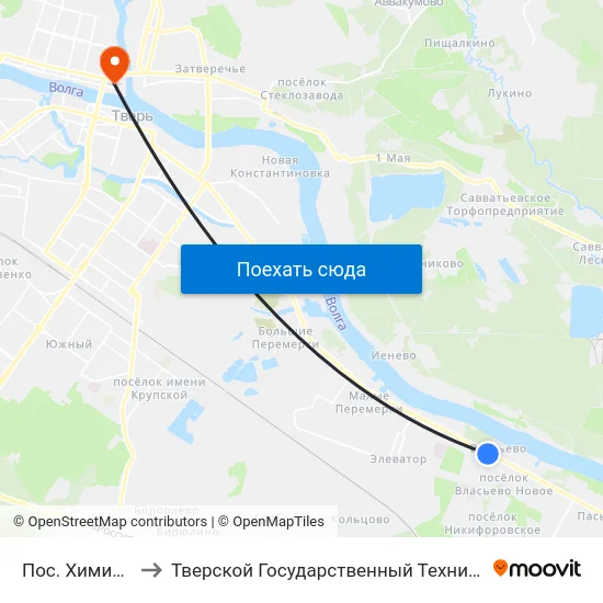 Пос. Химинститута to Тверской Государственный Технический Университет map