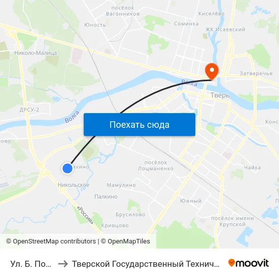 Ул. Б. Полевого to Тверской Государственный Технический Университет map
