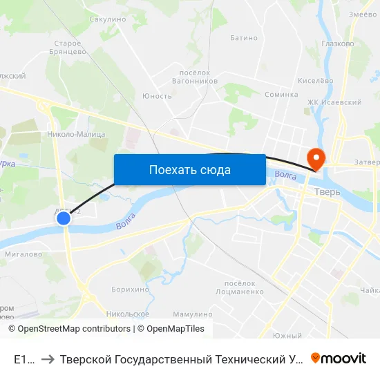 E105 to Тверской Государственный Технический Университет map