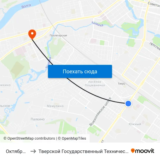 Октябрьский Пр-Т to Тверской Государственный Технический Университет (Учебный Корпус) map