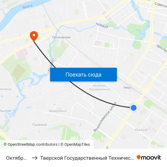 Октябрьский Пр-Т to Тверской Государственный Технический Университет (Учебный Корпус) map