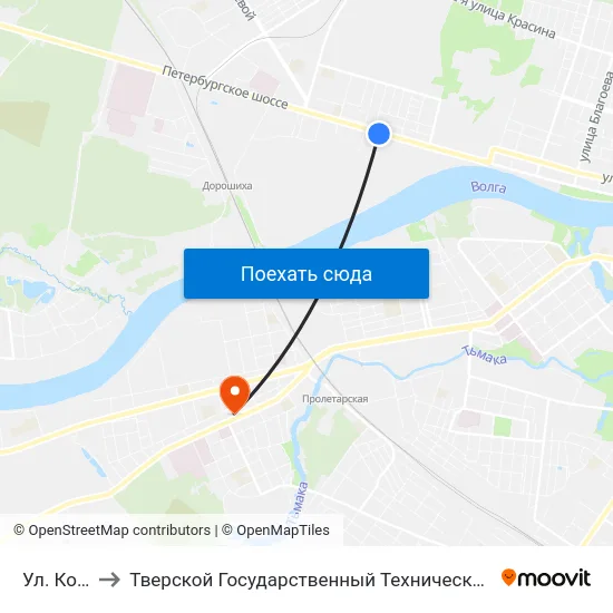 Ул. Комарова to Тверской Государственный Технический Университет (Учебный Корпус) map