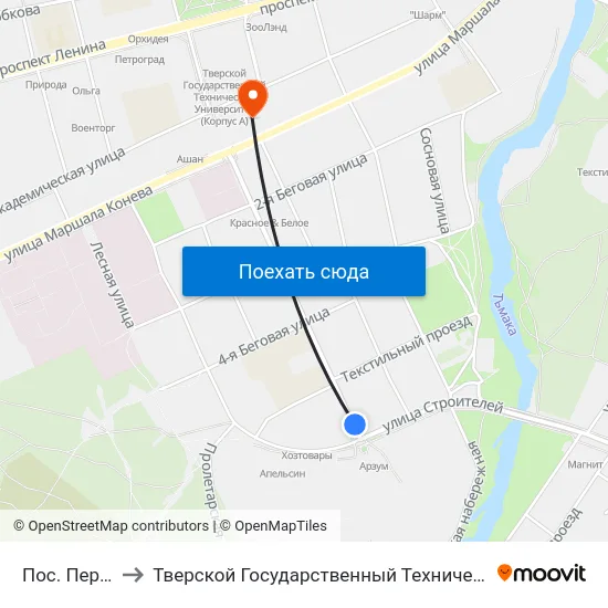 Пос. Первомайский to Тверской Государственный Технический Университет (Учебный Корпус) map