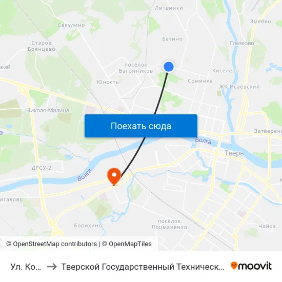 Ул. Короленко to Тверской Государственный Технический Университет (Учебный Корпус) map