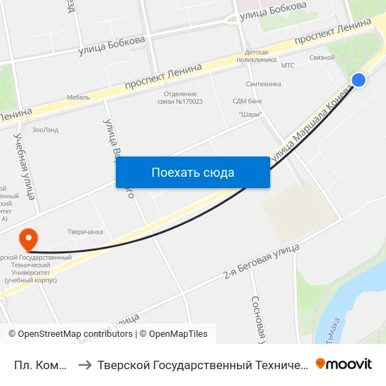 Пл. Комсомольская to Тверской Государственный Технический Университет (Учебный Корпус) map