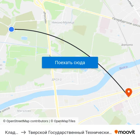 Кладбище-2 to Тверской Государственный Технический Университет (Учебный Корпус) map