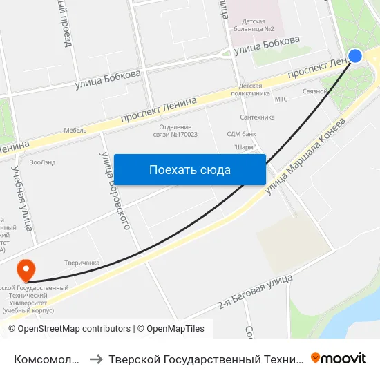Комсомольская Площадь to Тверской Государственный Технический Университет (Учебный Корпус) map