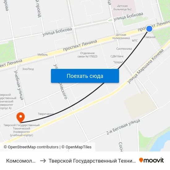 Комсомольская Площадь to Тверской Государственный Технический Университет (Учебный Корпус) map