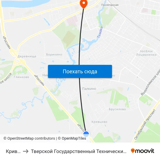 Криввцово to Тверской Государственный Технический Университет (Учебный Корпус) map