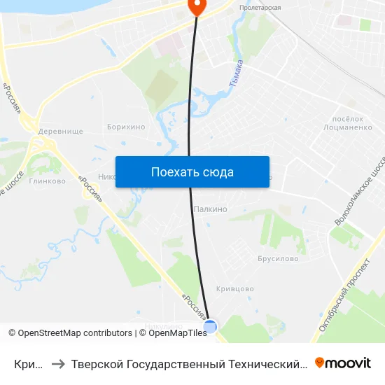 Кривцово to Тверской Государственный Технический Университет (Учебный Корпус) map
