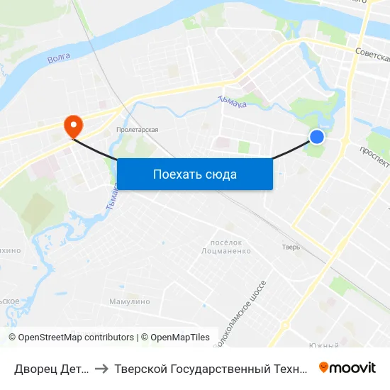 Дворец Детей И Молодёжи to Тверской Государственный Технический Университет (Учебный Корпус) map