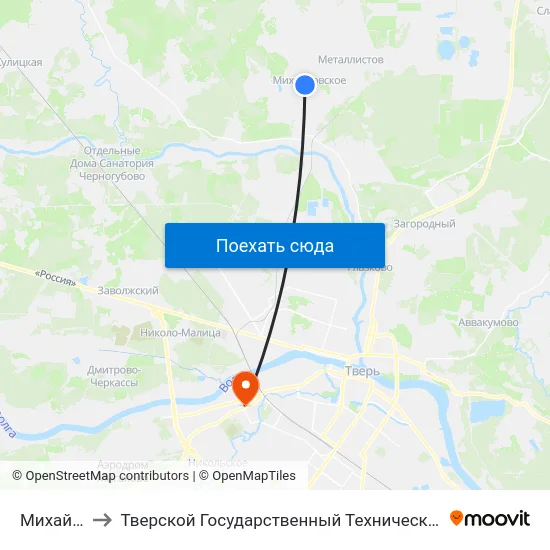 Михайловское to Тверской Государственный Технический Университет (Учебный Корпус) map