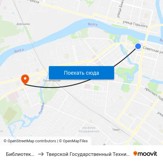 Библиотека Им. Горького to Тверской Государственный Технический Университет (Учебный Корпус) map