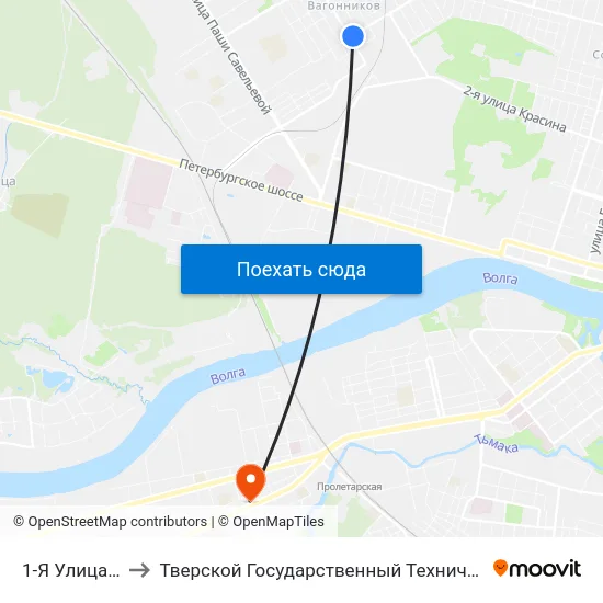 1-Я Улица Вагонников to Тверской Государственный Технический Университет (Учебный Корпус) map