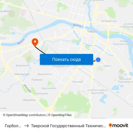 Горбольница №6 to Тверской Государственный Технический Университет (Учебный Корпус) map