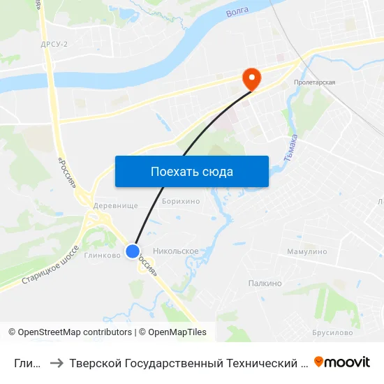 Глинково to Тверской Государственный Технический Университет (Учебный Корпус) map