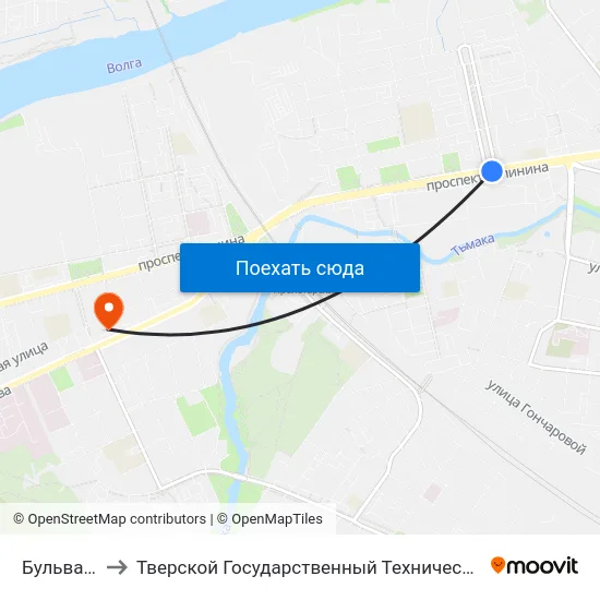 Бульвар Ногина to Тверской Государственный Технический Университет (Учебный Корпус) map