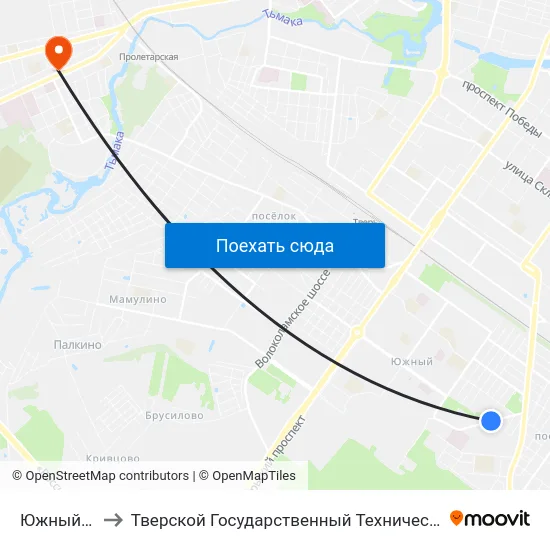 Южный Переулок to Тверской Государственный Технический Университет (Учебный Корпус) map