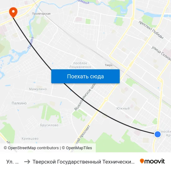 Ул. Южная to Тверской Государственный Технический Университет (Учебный Корпус) map