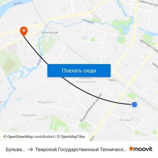 Бульвар Гусева to Тверской Государственный Технический Университет (Учебный Корпус) map