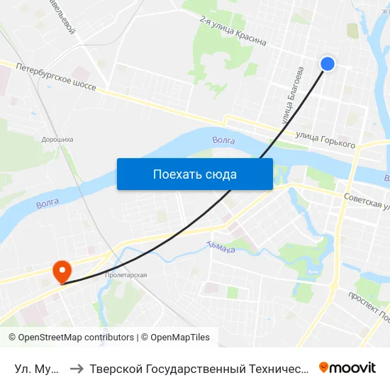 Ул. Мусоргского to Тверской Государственный Технический Университет (Учебный Корпус) map