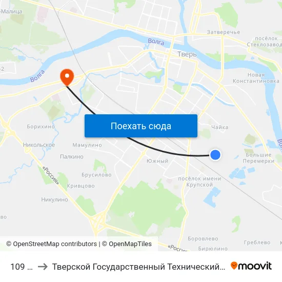 109 Ветка to Тверской Государственный Технический Университет (Учебный Корпус) map