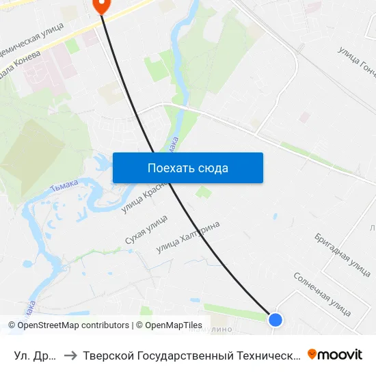 Ул. Дружинная to Тверской Государственный Технический Университет (Учебный Корпус) map