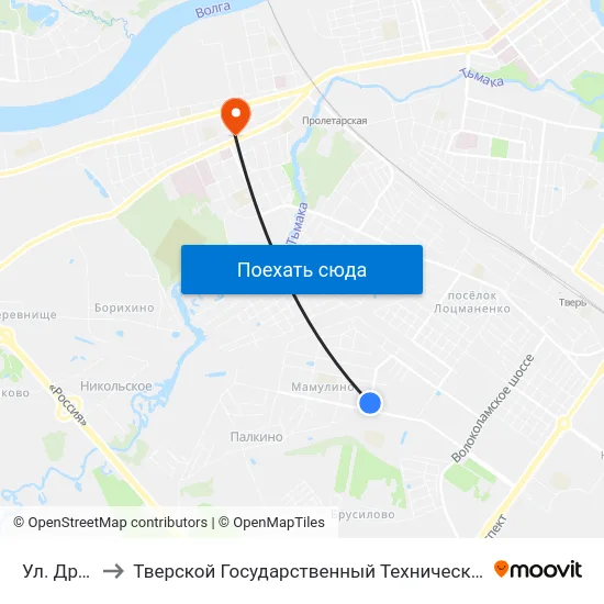 Ул. Дружинная to Тверской Государственный Технический Университет (Учебный Корпус) map