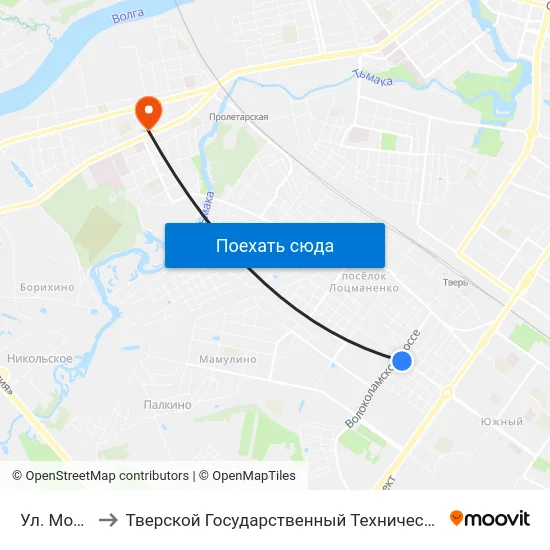 Ул. Можайского to Тверской Государственный Технический Университет (Учебный Корпус) map