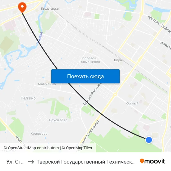 Ул. Стартовая to Тверской Государственный Технический Университет (Учебный Корпус) map