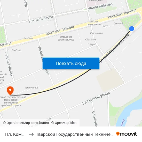 Пл. Комсомольская to Тверской Государственный Технический Университет (Учебный Корпус) map