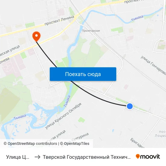 Улица Циолковского to Тверской Государственный Технический Университет (Учебный Корпус) map