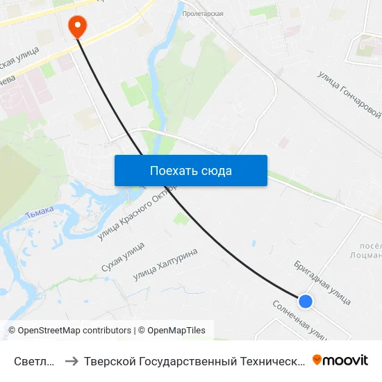 Светлая Улица to Тверской Государственный Технический Университет (Учебный Корпус) map