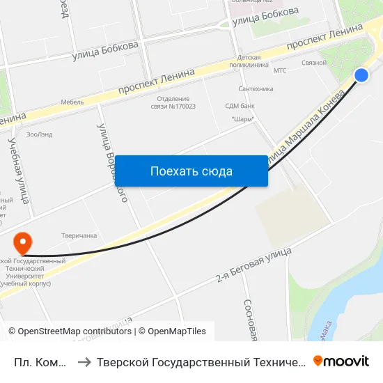 Пл. Комсомольская to Тверской Государственный Технический Университет (Учебный Корпус) map