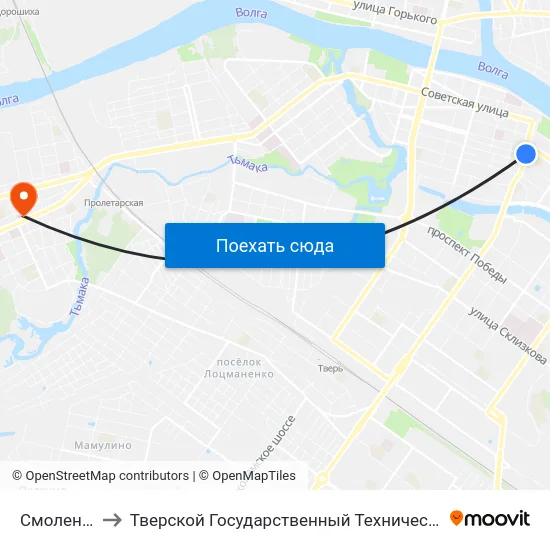 Смоленский Пер. to Тверской Государственный Технический Университет (Учебный Корпус) map