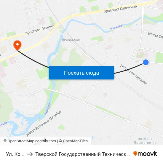 Ул. Коробкова to Тверской Государственный Технический Университет (Учебный Корпус) map