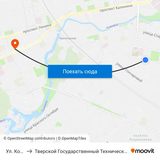 Ул. Коробкова to Тверской Государственный Технический Университет (Учебный Корпус) map