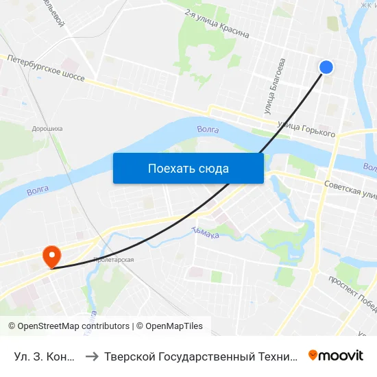 Ул. З. Коноплянниковой to Тверской Государственный Технический Университет (Учебный Корпус) map