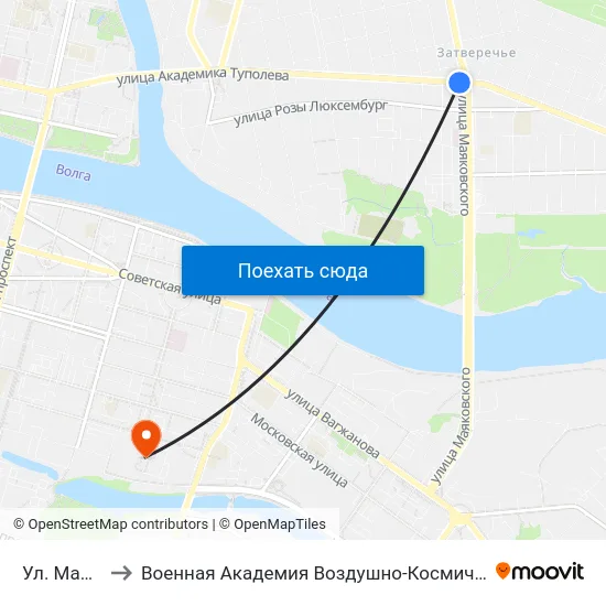 Ул. Маяковского to Военная Академия Воздушно-Космической Обороны Имени Г.К. Жукова map