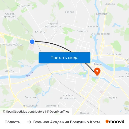 Областная Больница to Военная Академия Воздушно-Космической Обороны Имени Г.К. Жукова map