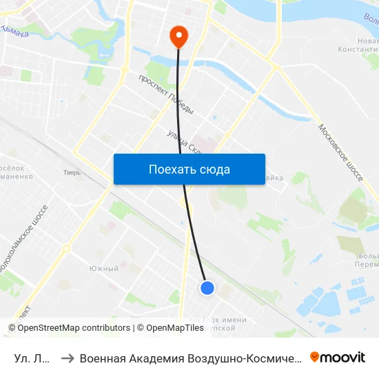 Ул. Линейная to Военная Академия Воздушно-Космической Обороны Имени Г.К. Жукова map
