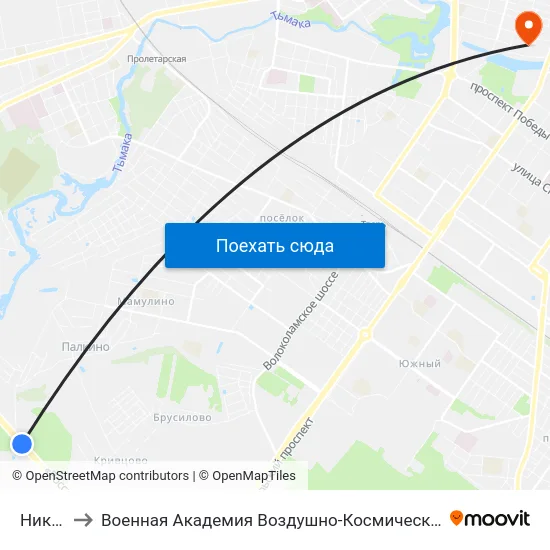 Никулино to Военная Академия Воздушно-Космической Обороны Имени Г.К. Жукова map